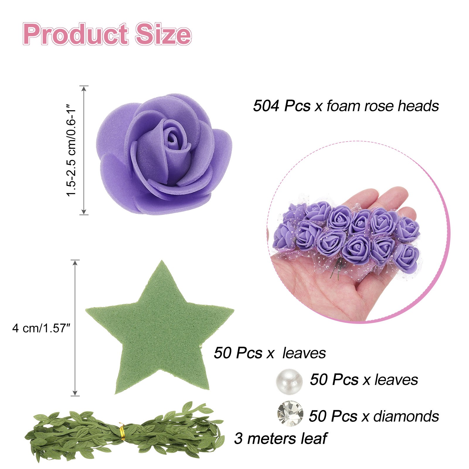504pcs Foam Rose Heads 1.5-2.5 cm for DIY Crafts Accessories, Purple