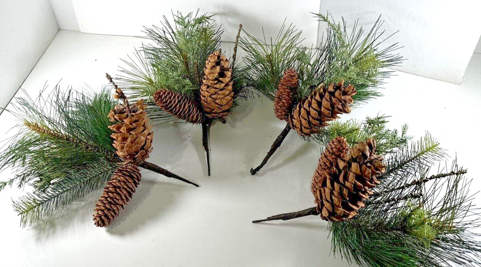 4X ESTATE Vintage PIER 1 Pinecone Stems Faux 13″ Branches CHRISTMAS DECOR