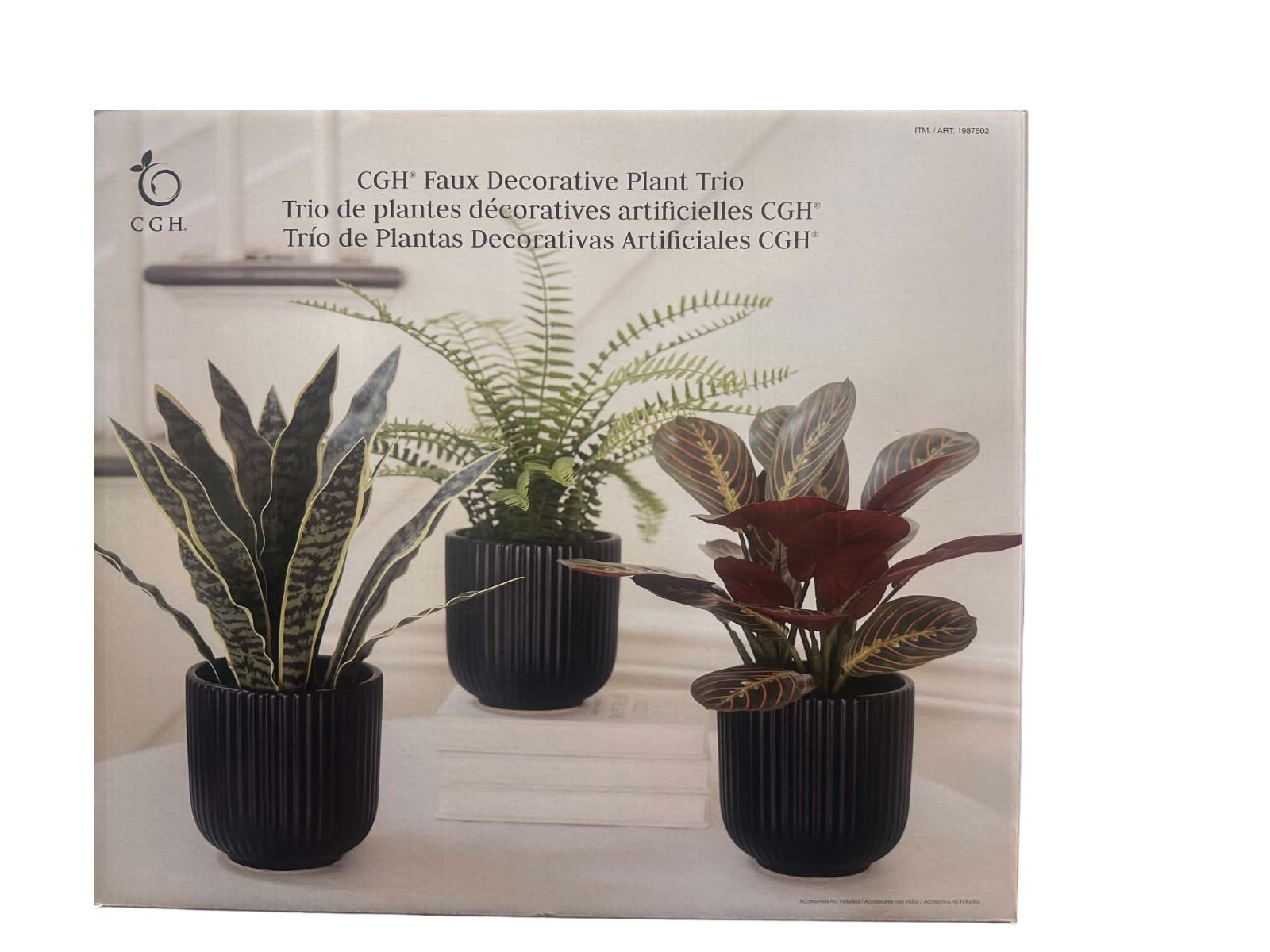 CGH Faux Decorative Plant 3Pk Planter Snake Fern Prayer Plant Zero Maintenance