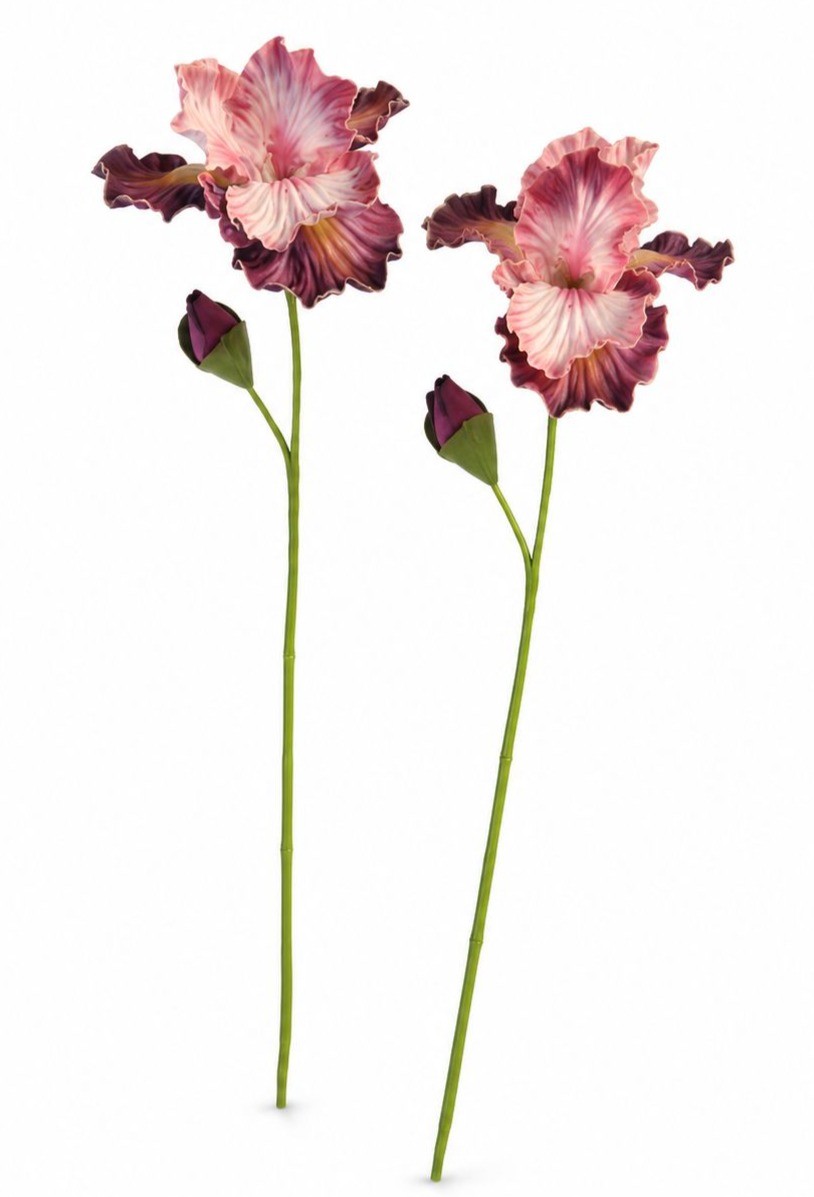 Blush Pink and Plum Purple Real Touch Iris Stems Set of 2 21 Inch Faux Flowers f