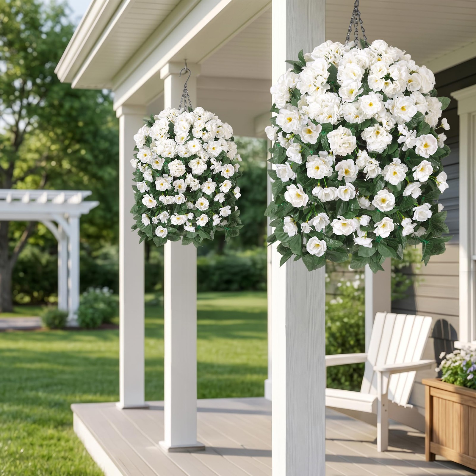Artificial Geraniums Fake Hanging Flowers Basket for Spring Outdoor Decoratio…