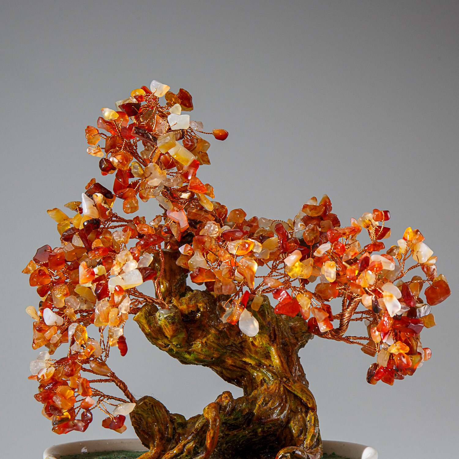 Genuine Carnelian Bonsai Gemstone Tree in Oval Ceramic Pot (9”)