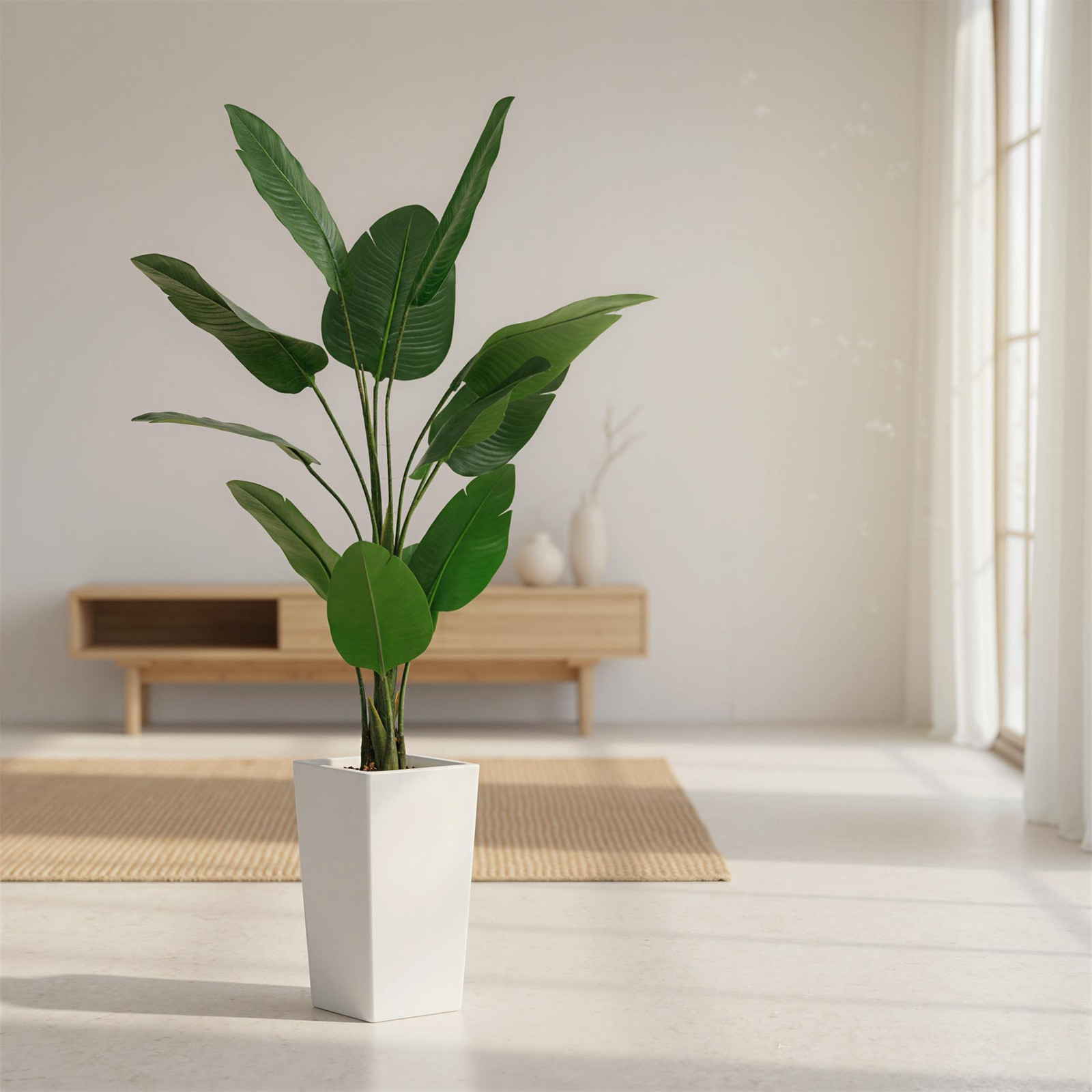 4.8FT Artificial Banana Tree in White Planter Faux Tropical Floor Plant for Home