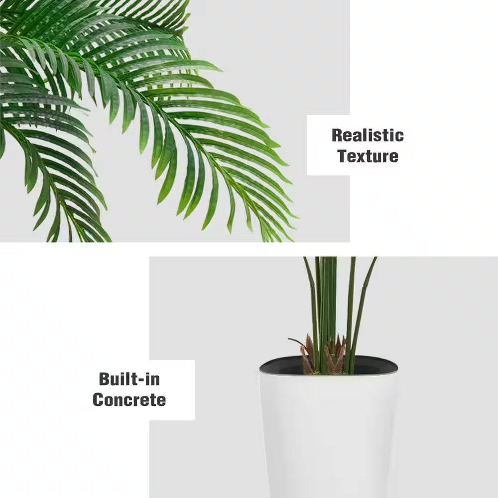 5 Ft Artificial Palm Tree White Pot with Real Bark Design Faux Areca Palm Tree f