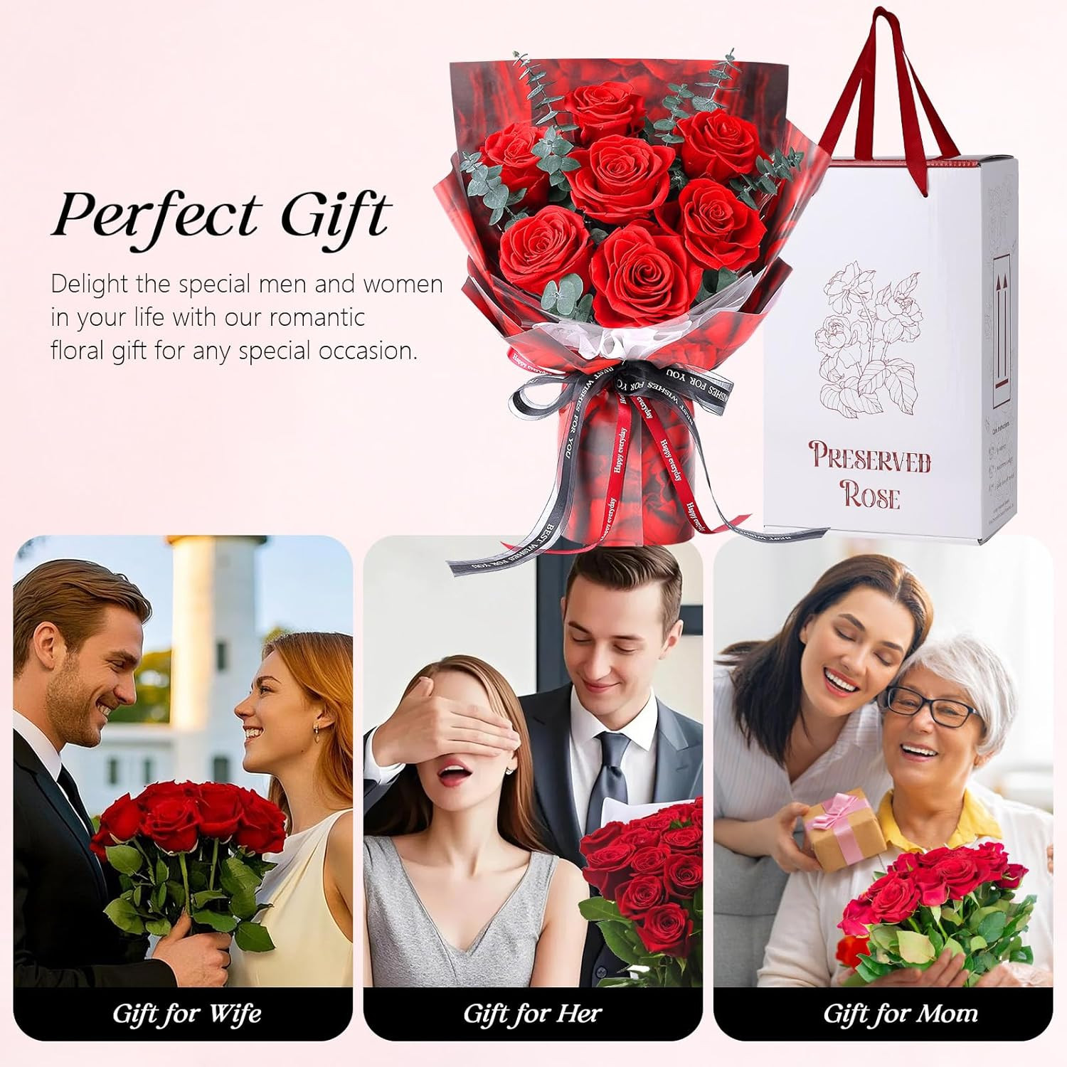 Preserved Flowers Bouquet 7 Roses – Red Real Rose & Flowers for Delivery, Eterna