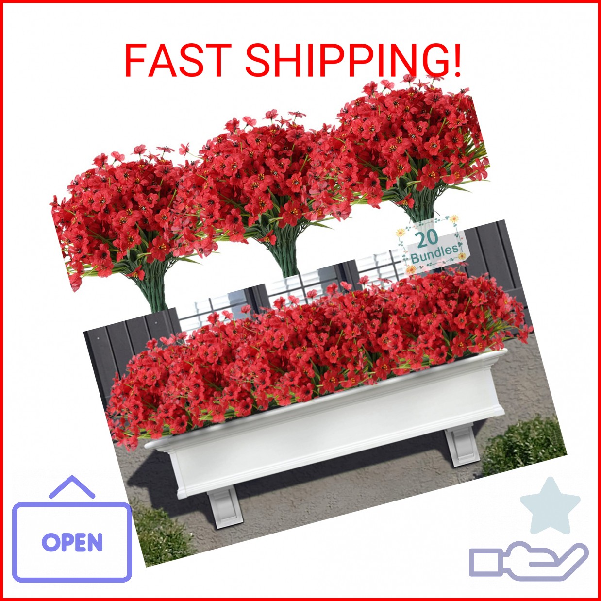 20 Bundles Artificial Flowers for Outdoors, UV Resistant Fake Flowers with Plast