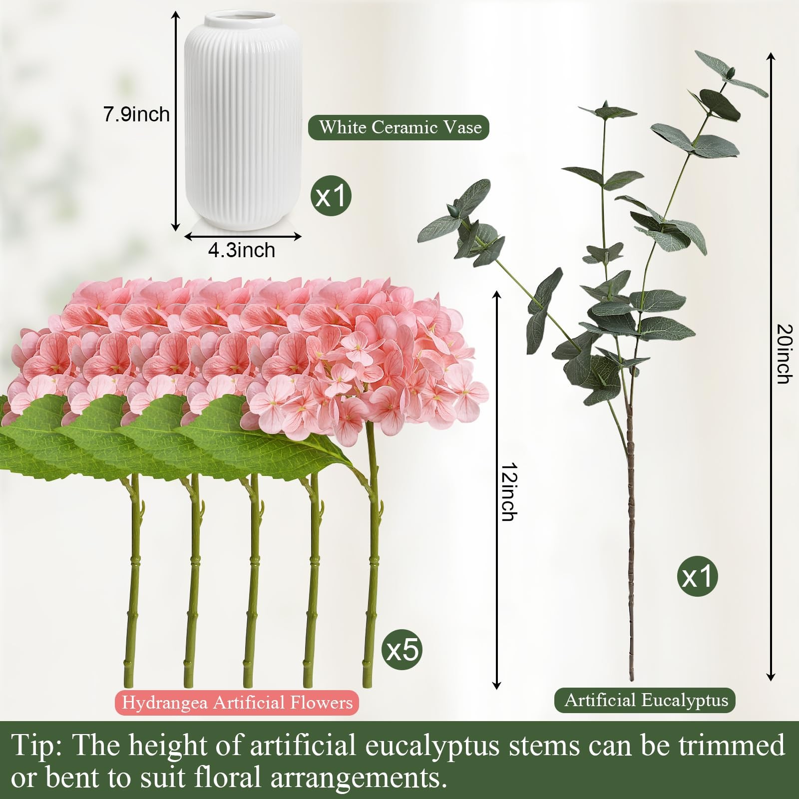 Fake Flowers in Vase – Hydrangea Artificial in Ceramic Vase with Eucalyptus R…