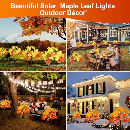 Pack Fall Solar Lights Outdoor Waterproof,40LED 80 Maple Leaves Solar Garden 2