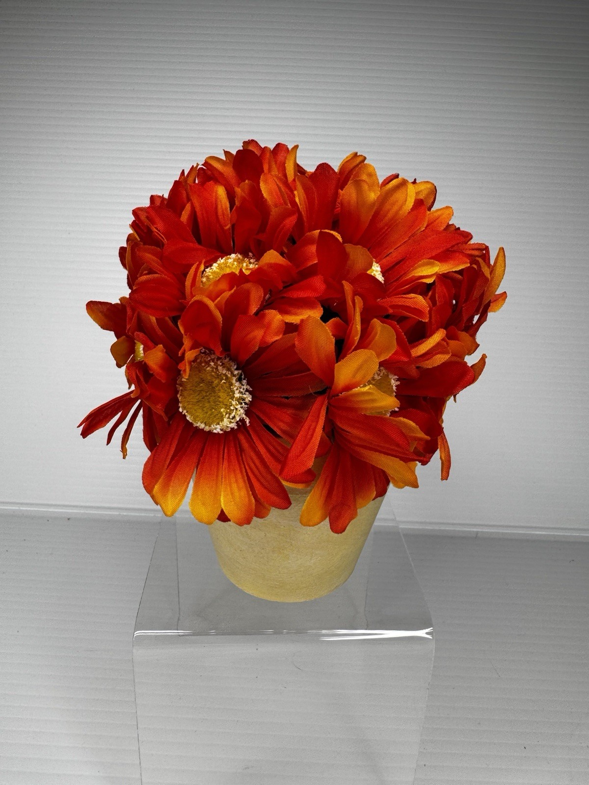 Artificial Orange Daisy Floral Arrangement In Decorative Pot Fall Autumn Decor