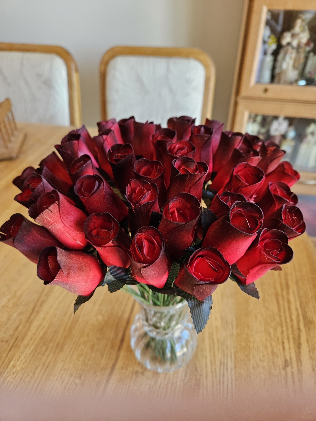 1 DOZEN – RED/BLACK – WOODEN ROSE BUDS 5 X 8 ARTIFICIAL FLOWERS – FREE SHIPPING
