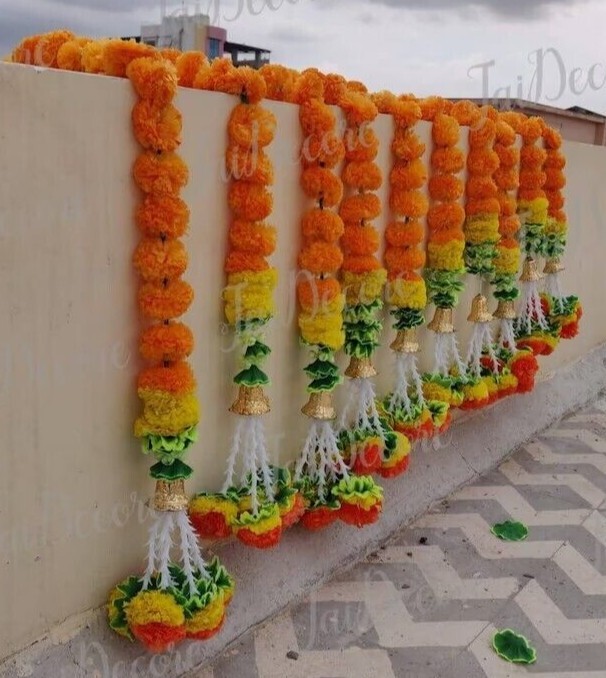 Indian Decoration Artificial Flower Toran Garland Marigold-5 feet each, set of 2