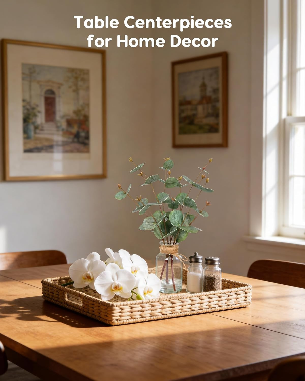 Faux Eucalyptus Stems in Vase with Faux Water, Fake Plants Artificial Eucalyp…