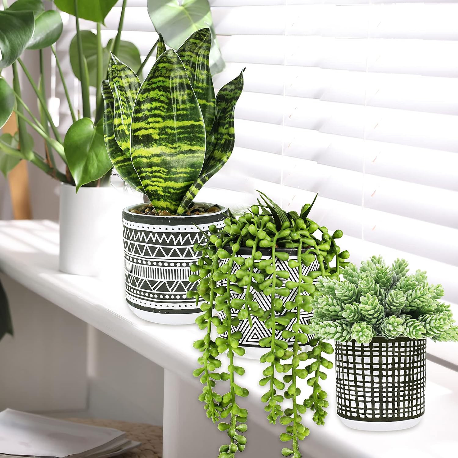 Winlyn 3 Pcs Small Potted Plants Artificial Succulents Hanging Plants and Faux T