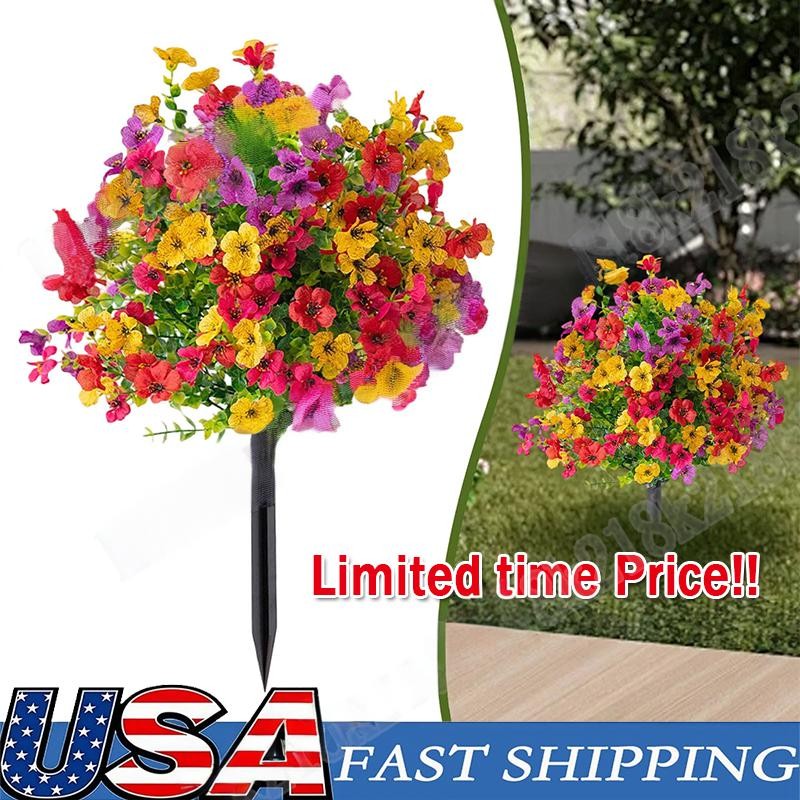 Artificial Violet Flowers with Ground Spike Fake Plants Garden Patio Yard Decor
