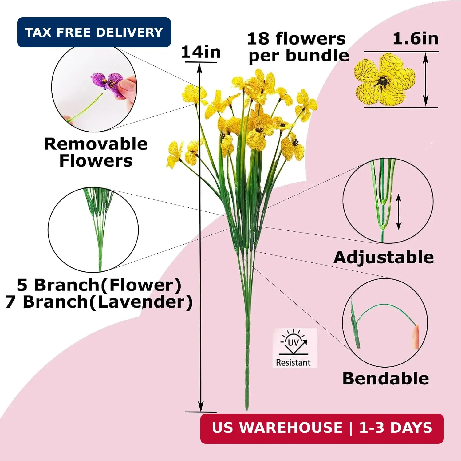 24 Bundles Artificial Flowers for Outdoors, UV Resistant Fake Flowers Faux Plant