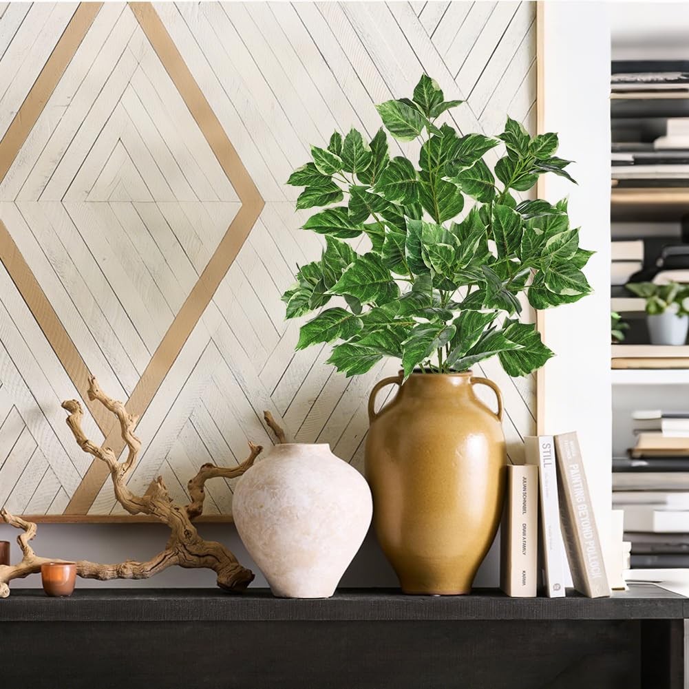 3PCS Artificial Greenery Stems for Vase 33.4 Inch Faux Leaf Branches Long Ste…