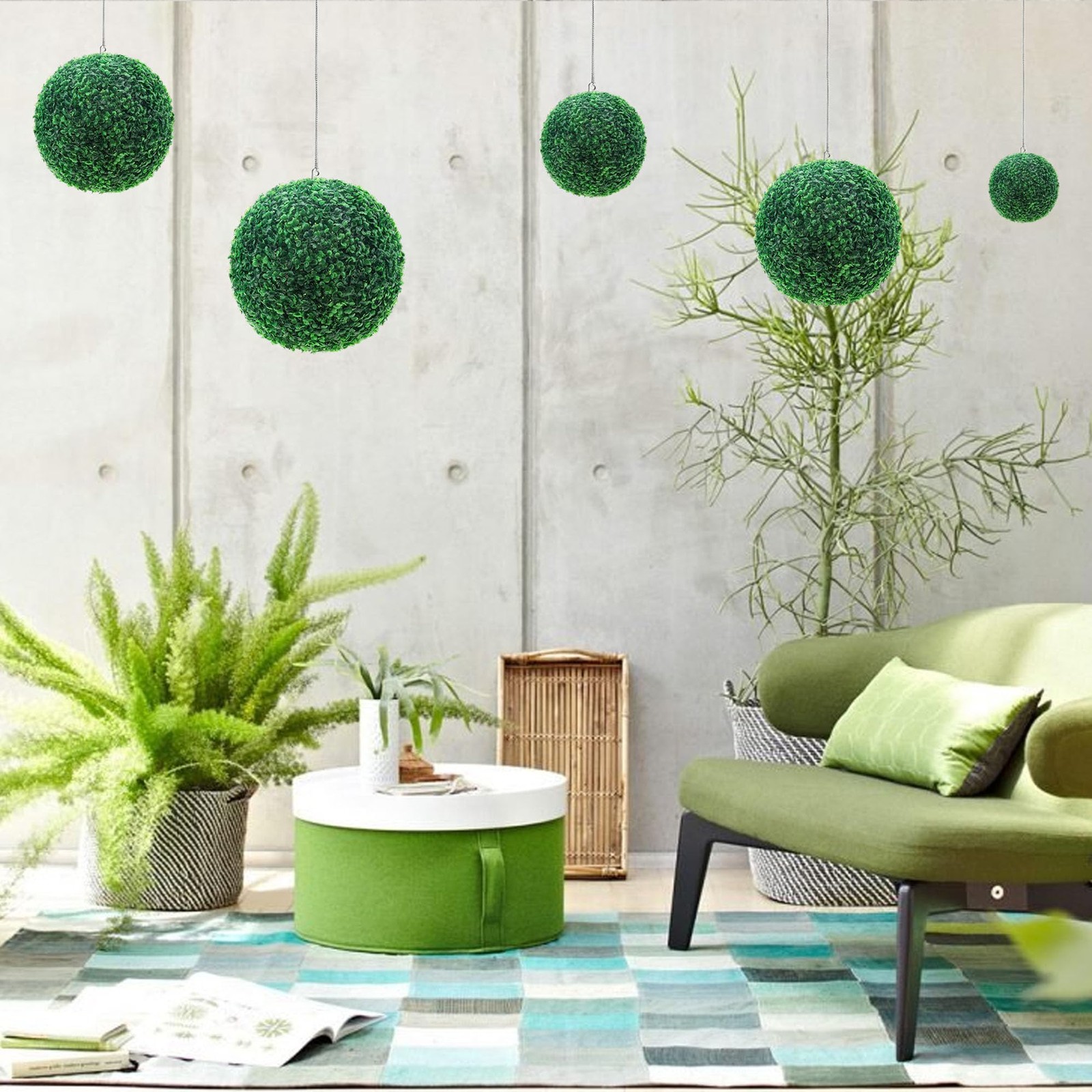 6 Pack Small Artificial Boxwood Balls 4.7 Inch Topiary Faux Greenery Decor