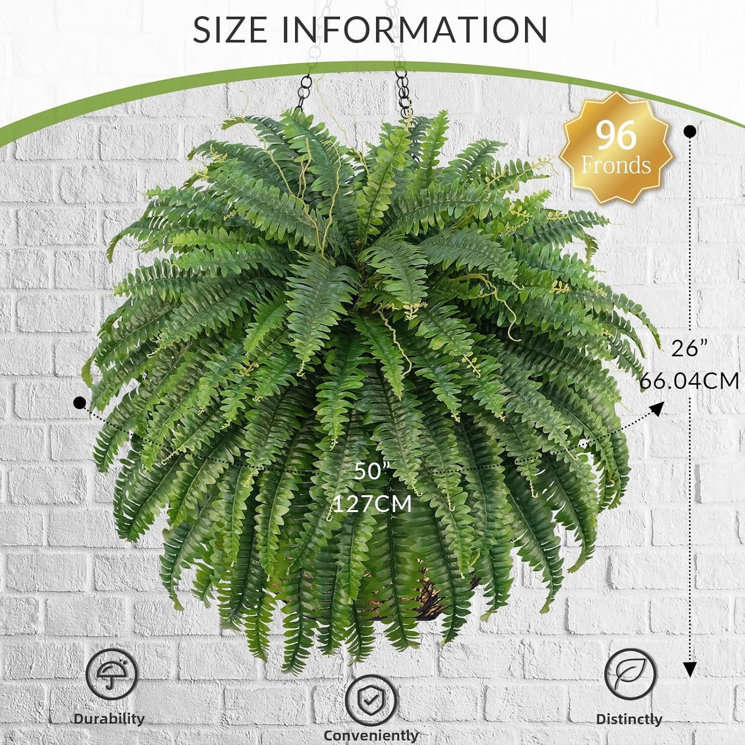 50″ Artificial Boston Ferns Fake Bush Plants Large Faux Ferns with 96 Fronds