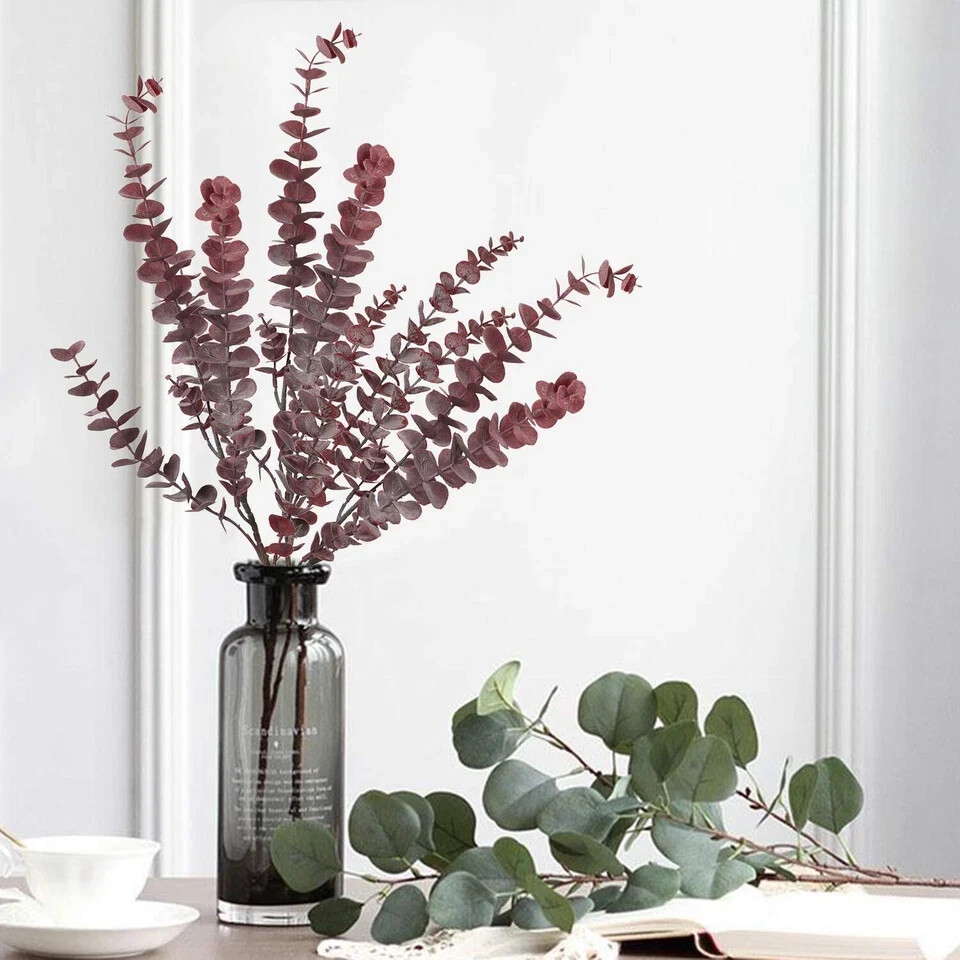 Faux Eucalyptus Stems 30″ Long Artificial Greenery Stems Fake Eucalyptus Deco…