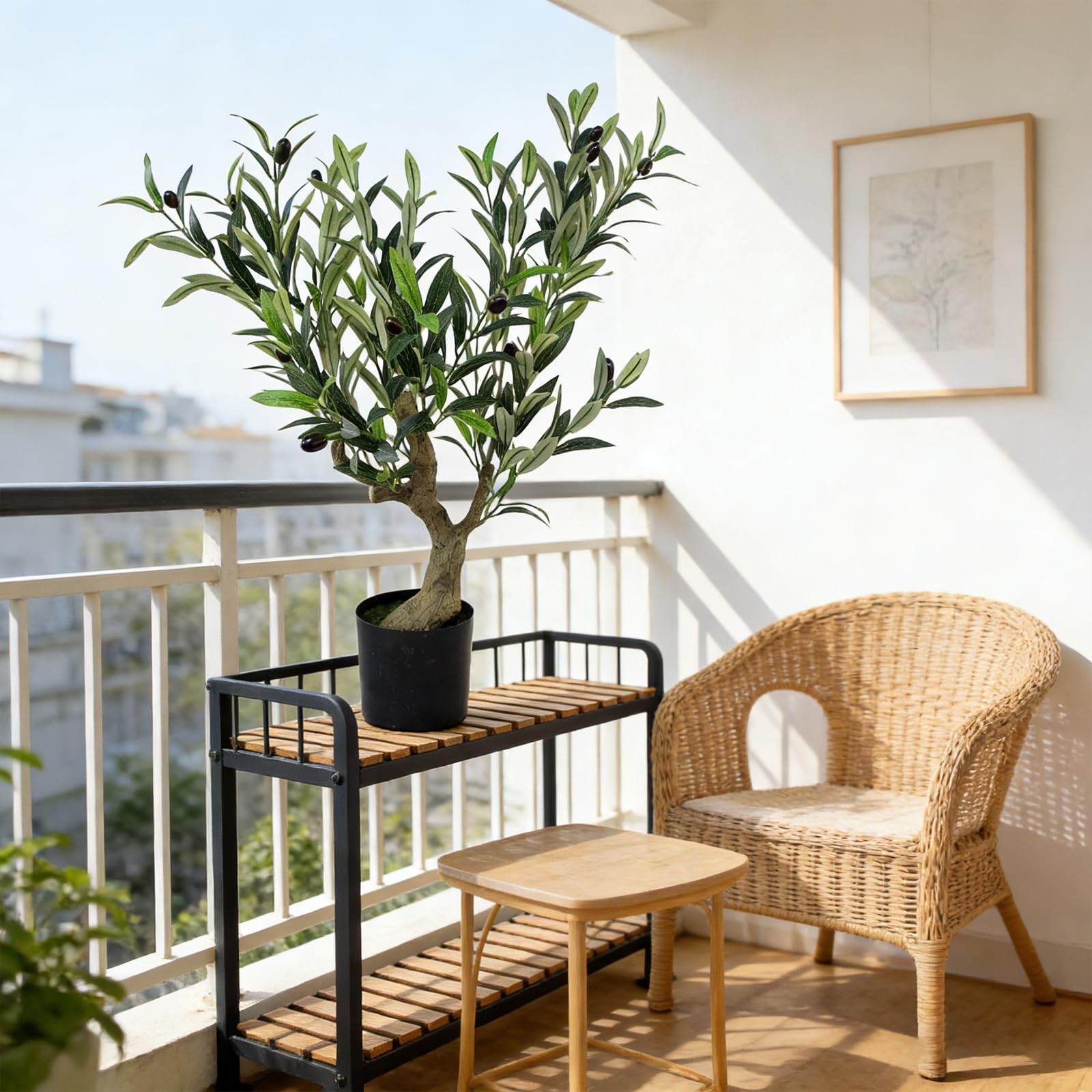 Artificial Olive Potted Tree, 28″ Tall Tabletop Fake Olive Tree with Fruits L…