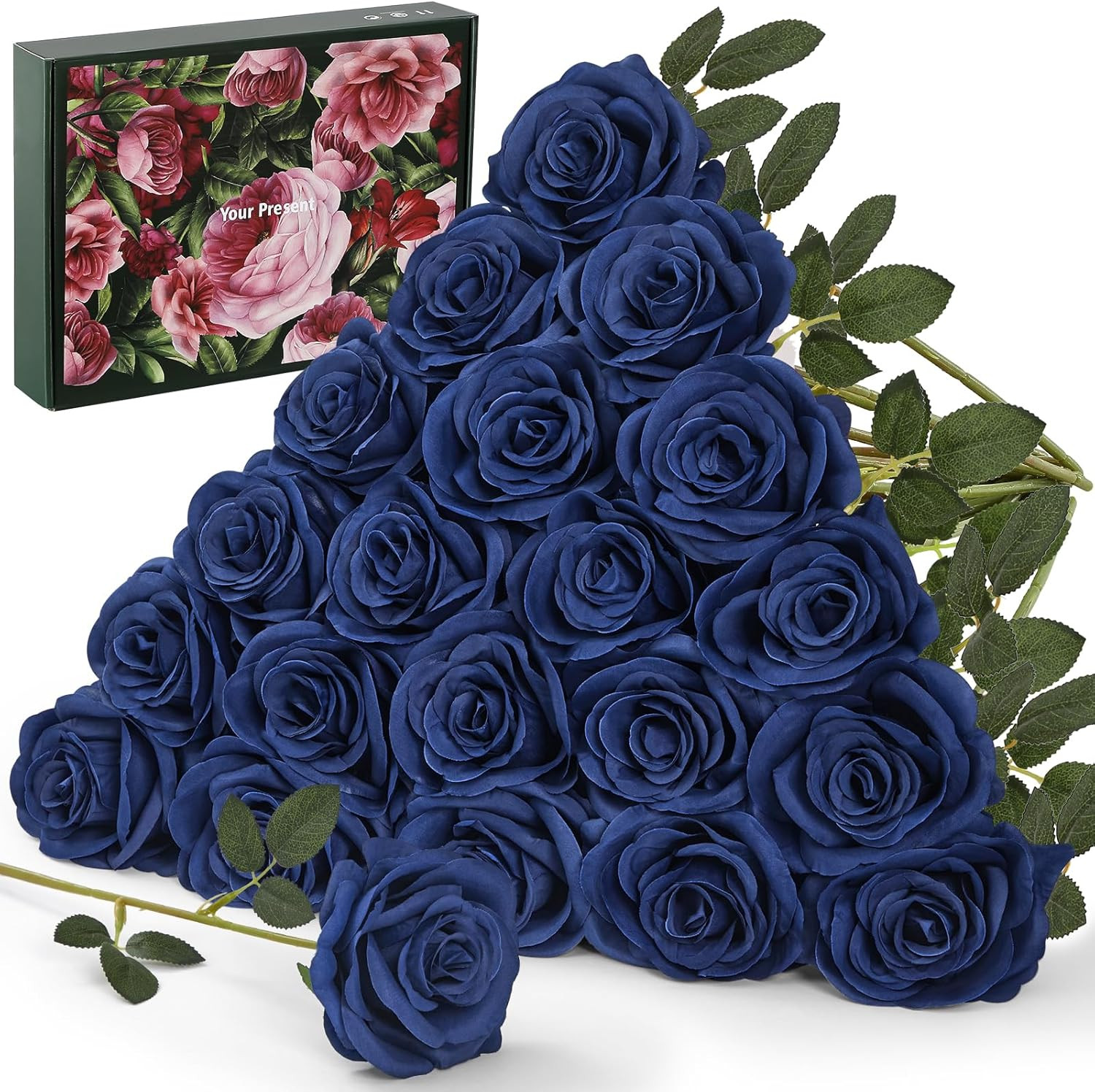 20PCS Artificial Dusty Blue Roses, 3.9” Silk Flower Head Fake Blue Rose with Lo