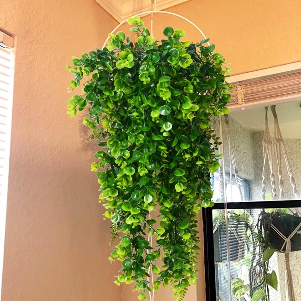 6pcs Artificial Hanging Plants Fake Hanging Plant Faux Eucalyptus Leaf Greene…