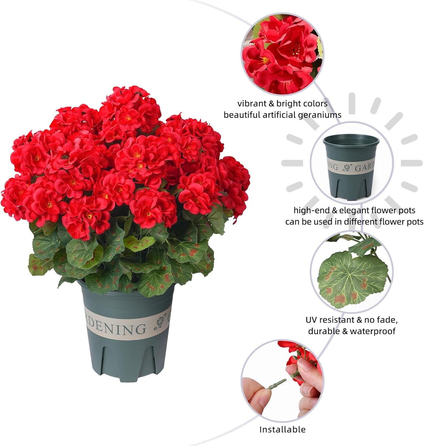 UV Resistant Hot Pink Geraniums – 2 Pack Faux Flowers for Indoor/Outdoor Use