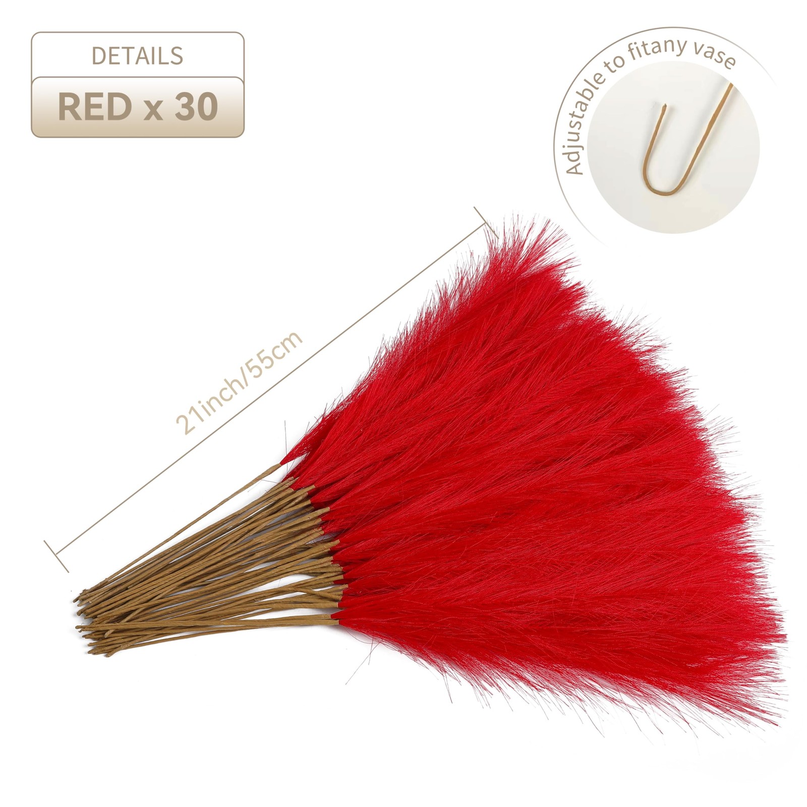 30pcs 22″ Red Pampas Grass – Faux Pampas Grass Decor Pompas Floral Arrangemen…