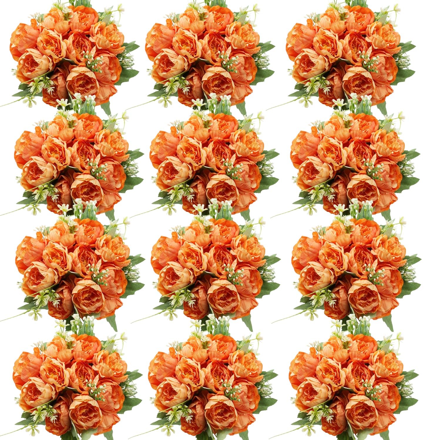 12 PCS Fall Orange Artificial Peonies Flowers Bouquet Centerpiece Table Decor