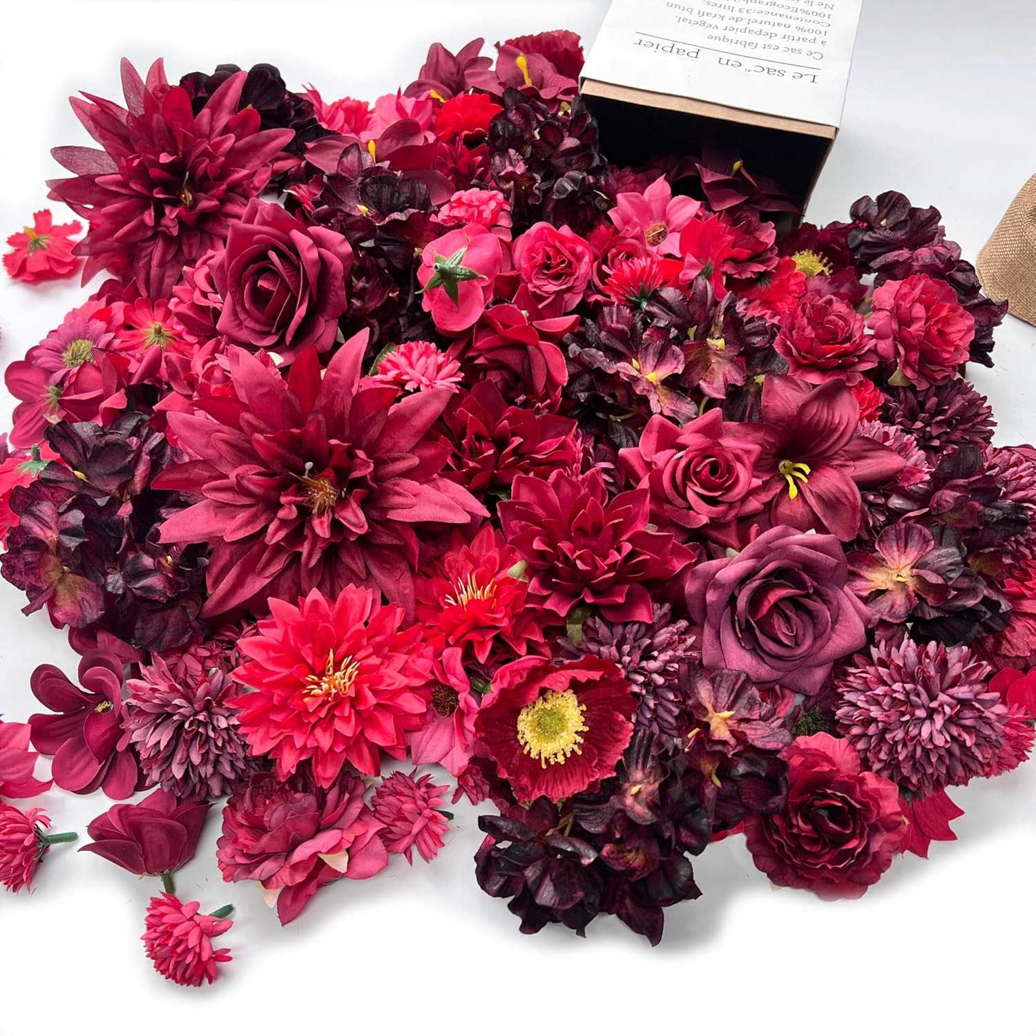 Artificial Burgundy Red Christmas Flowers Bulk Silk Roses Fake Flowers Heads for