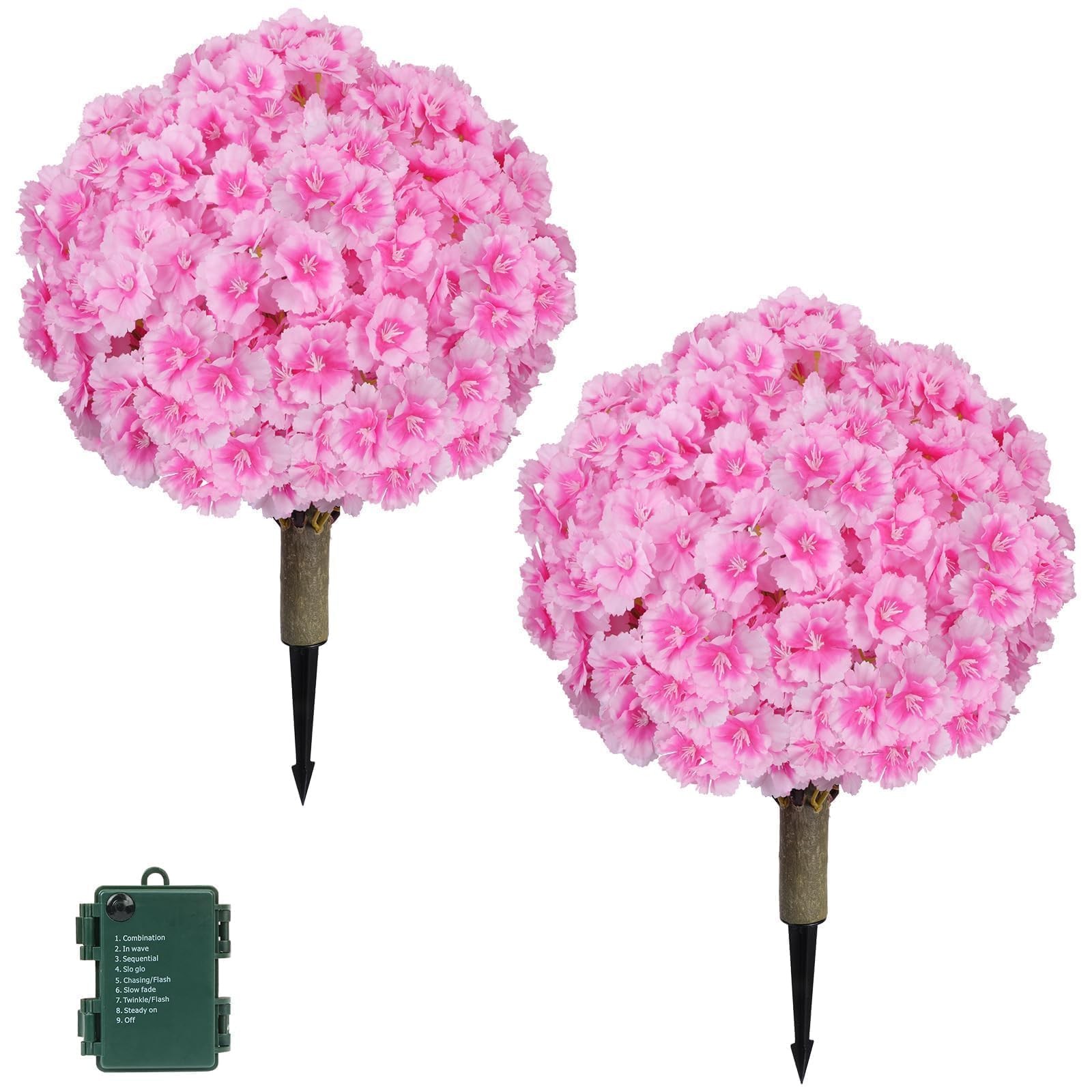 Artificial Flowers Bushes for Outdoors Pink Artificial Boxwood Topiary Lighte…