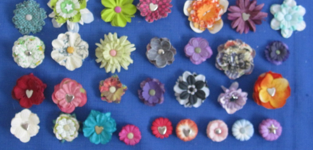 #7 Lot-44 Medium Layers Used Mulberry Flower Petals 1-3″ Brads Multiple Colors