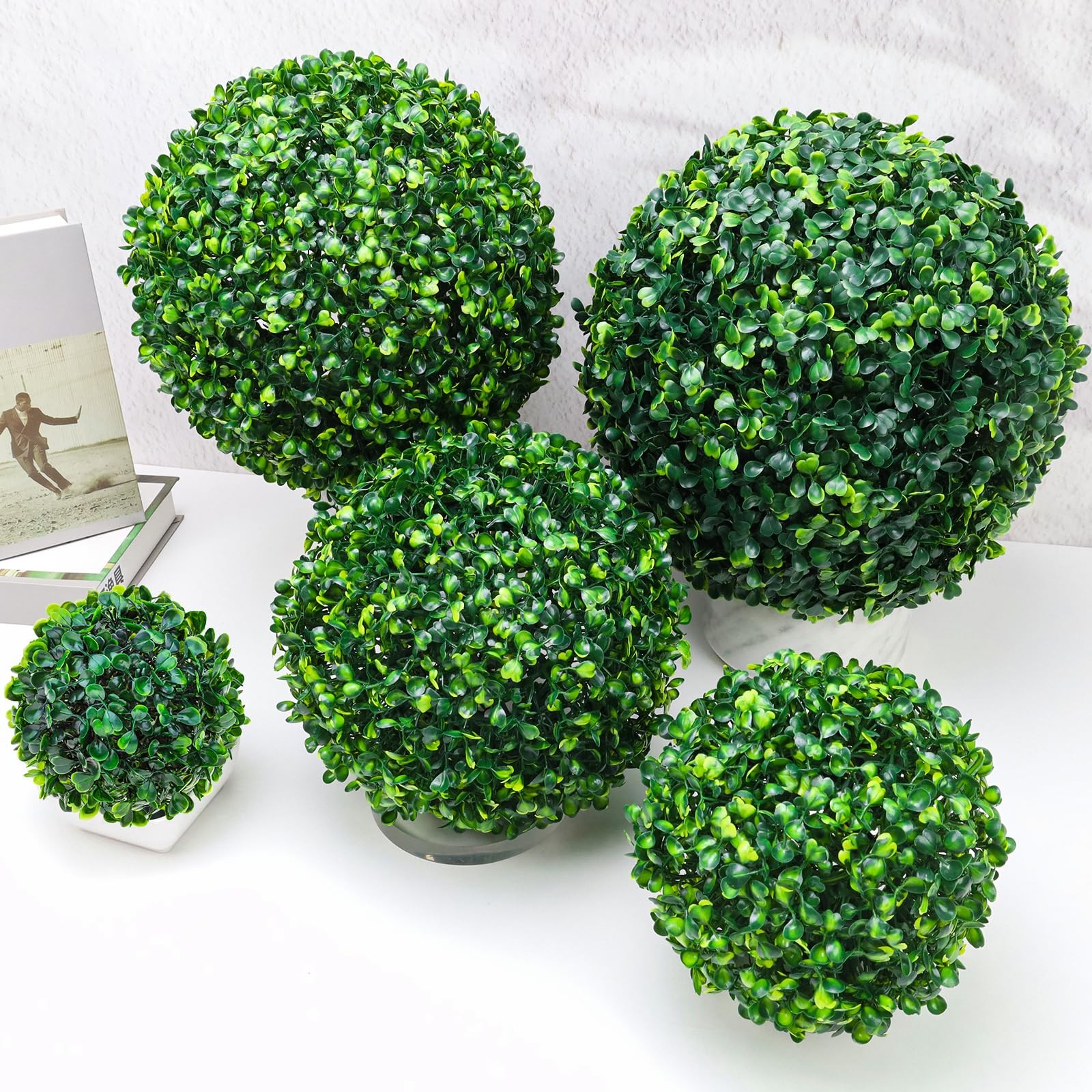 6 Pack Small Artificial Boxwood Balls 4.7 Inch Topiary Faux Greenery Decor