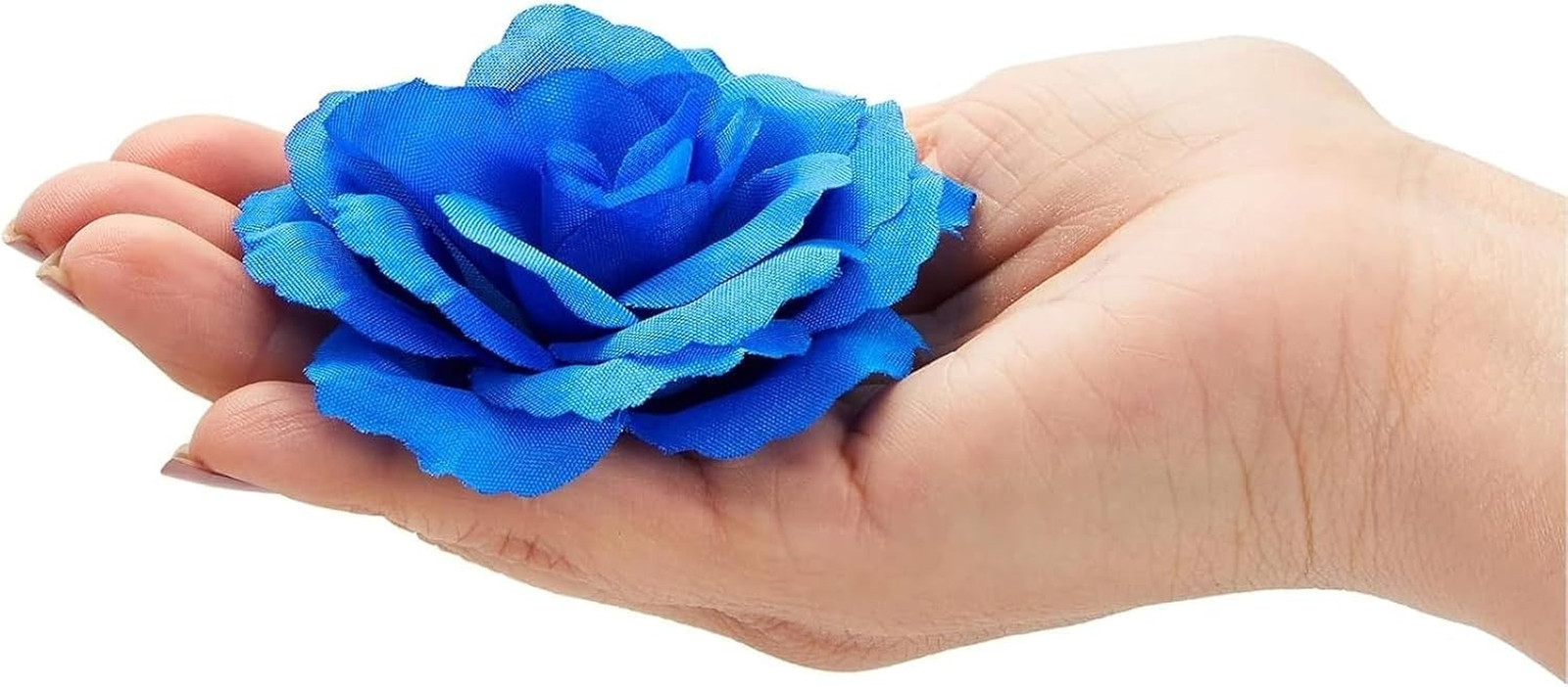 Blue Roses Artificial Flowers – Set of 50 3 in Stemless Silk Roses – Royal Blue