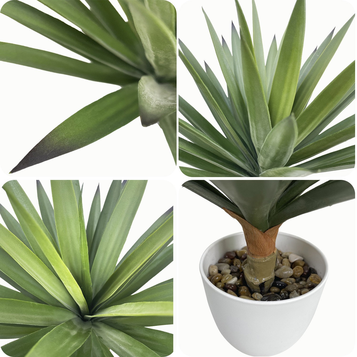 Artificial Agave Plant 42 cm 48 Leaves with 4.5 Inch White Pot and Decorative