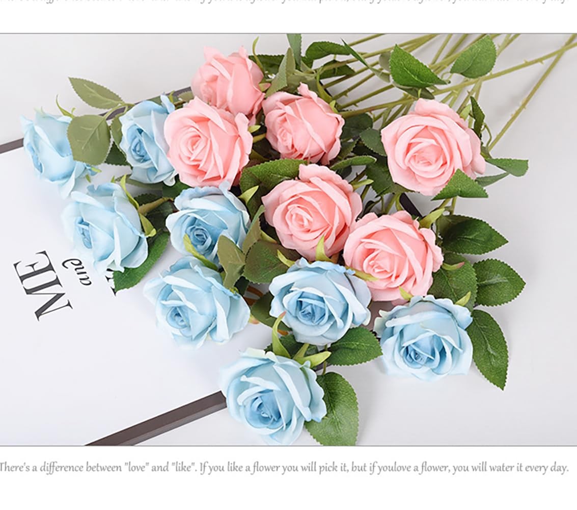 Tumhorn Blue Fake Roses Artificial Flowers 10 Pcs Real Touch Silk Faux Roses …