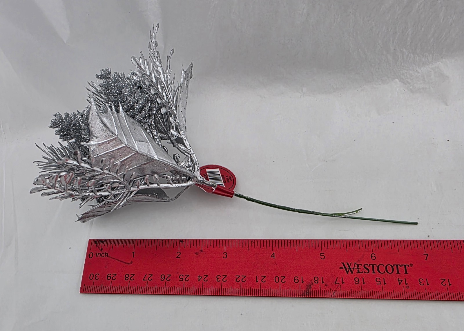 Christmas Artificial Silver Pine Cone Holly Floral Picks Lot of 15 Stems 7″ Long