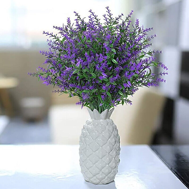 8 Bundles Outdoor Artificial Lavender Fake Flowers UV Resistant Shrubs Plants
