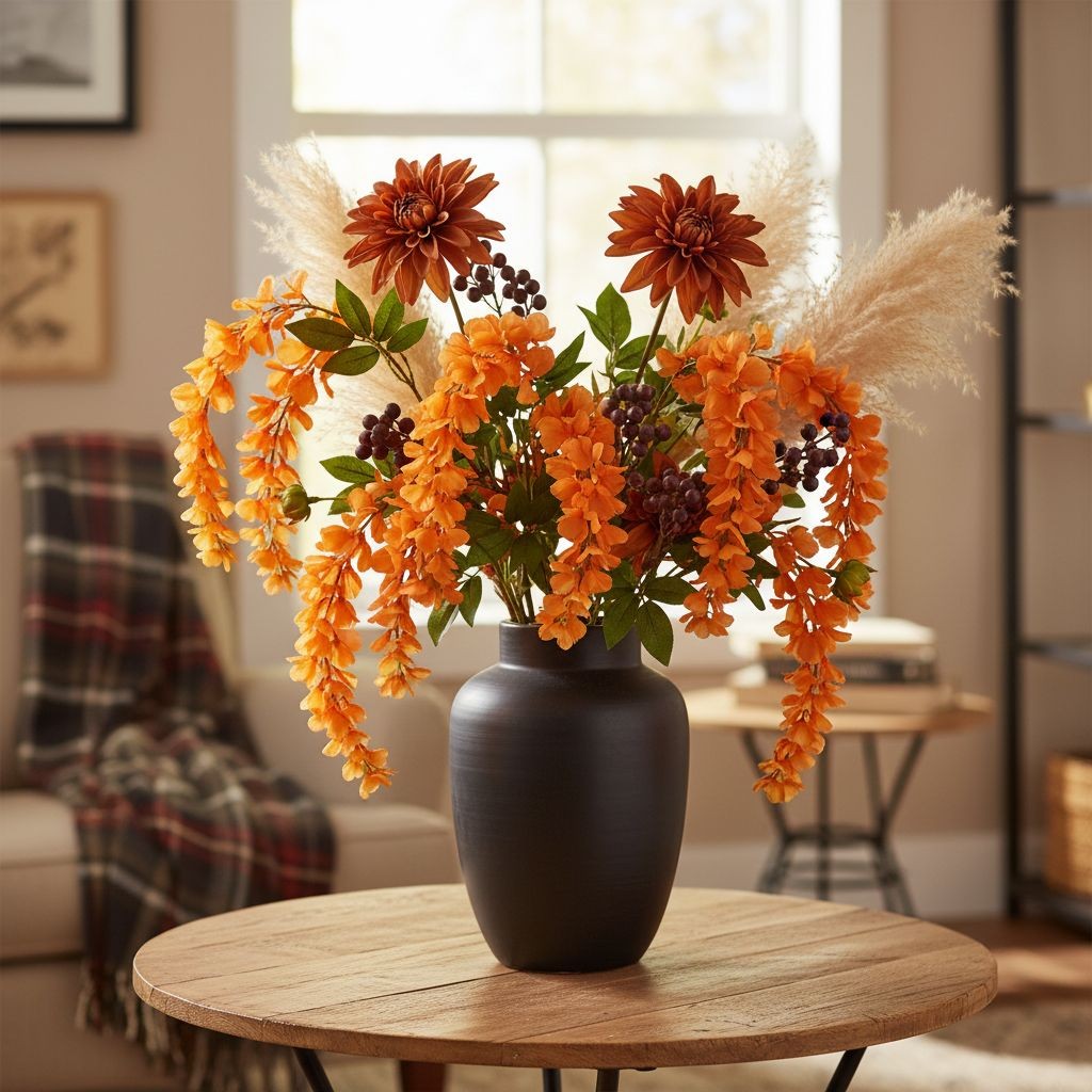 Orange Wisteria Stem 43 Inch Artificial Hanging Flowers Tangerine Silk Wisteria