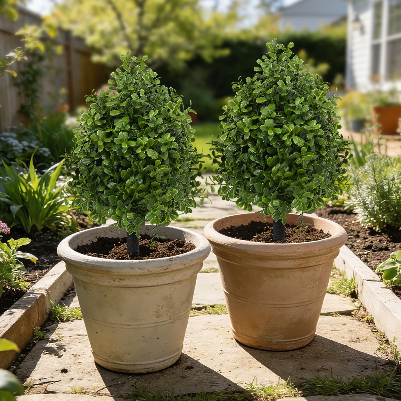 22″ Artificial Boxwood Topiary Bushes Ball Trees, Outdoor Artificial Plant Se…