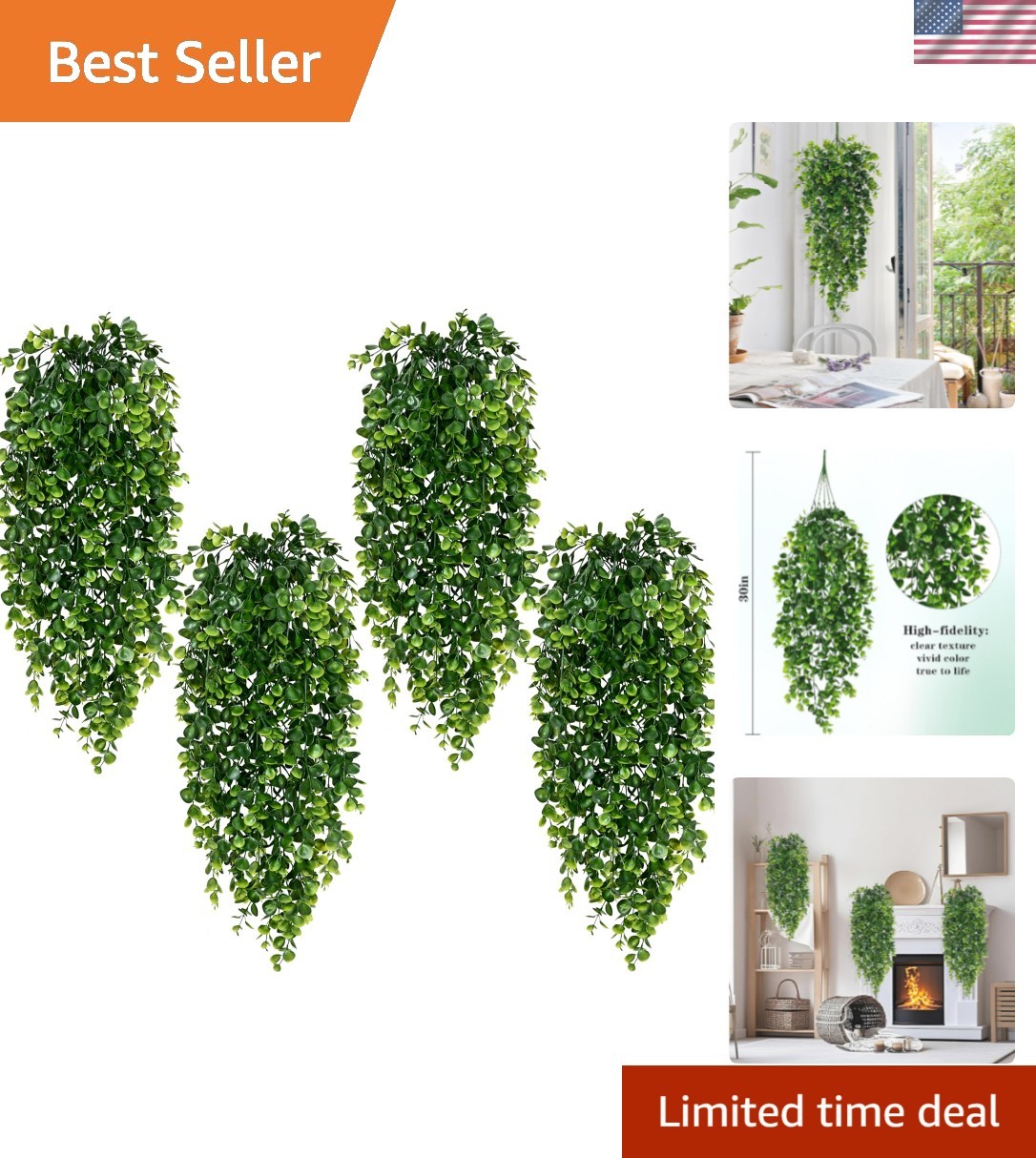 4Pcs Fake Hanging Plants 2.7ft Fake Plants Eucalyptus Leaves UV Resistant Fak…