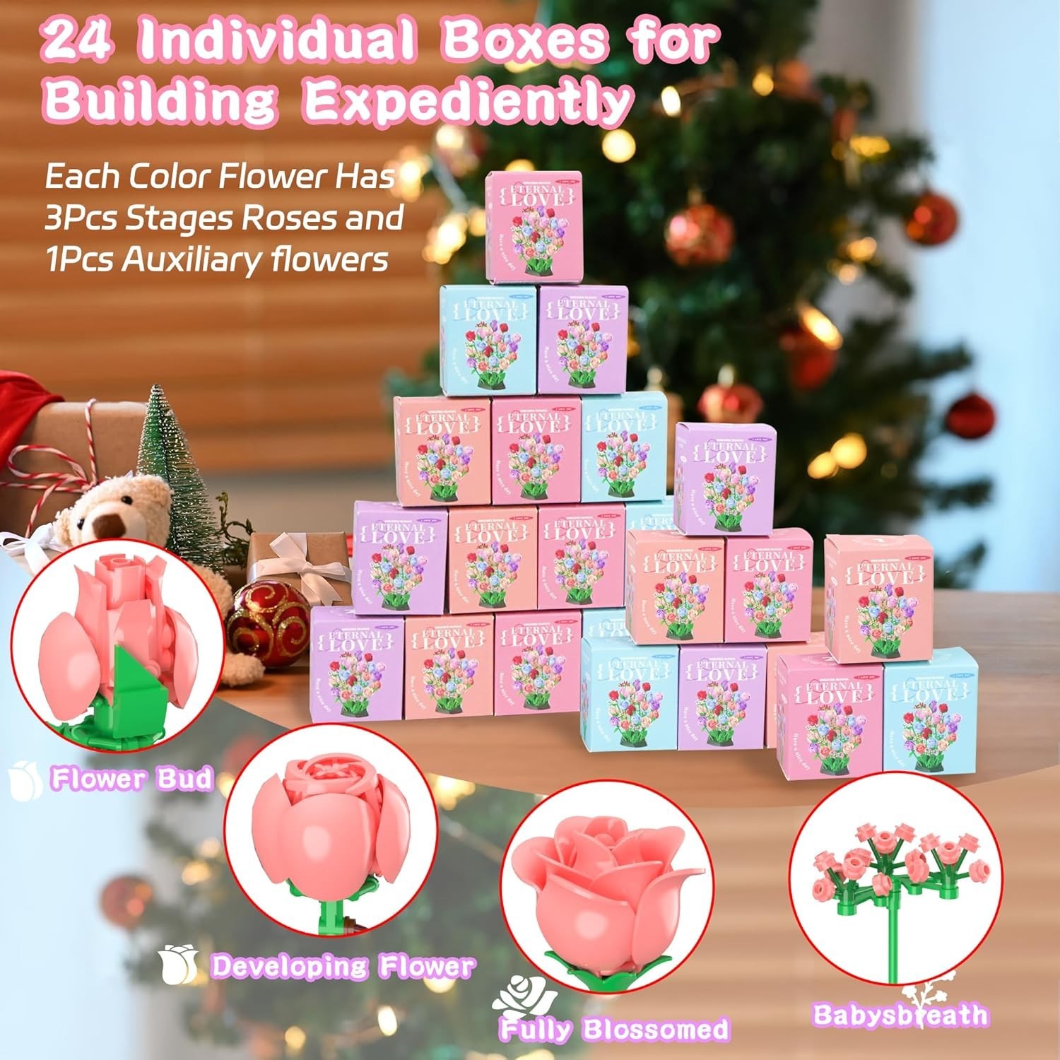 Colorful Rose Building Blocks – Valentine’s Day Gift