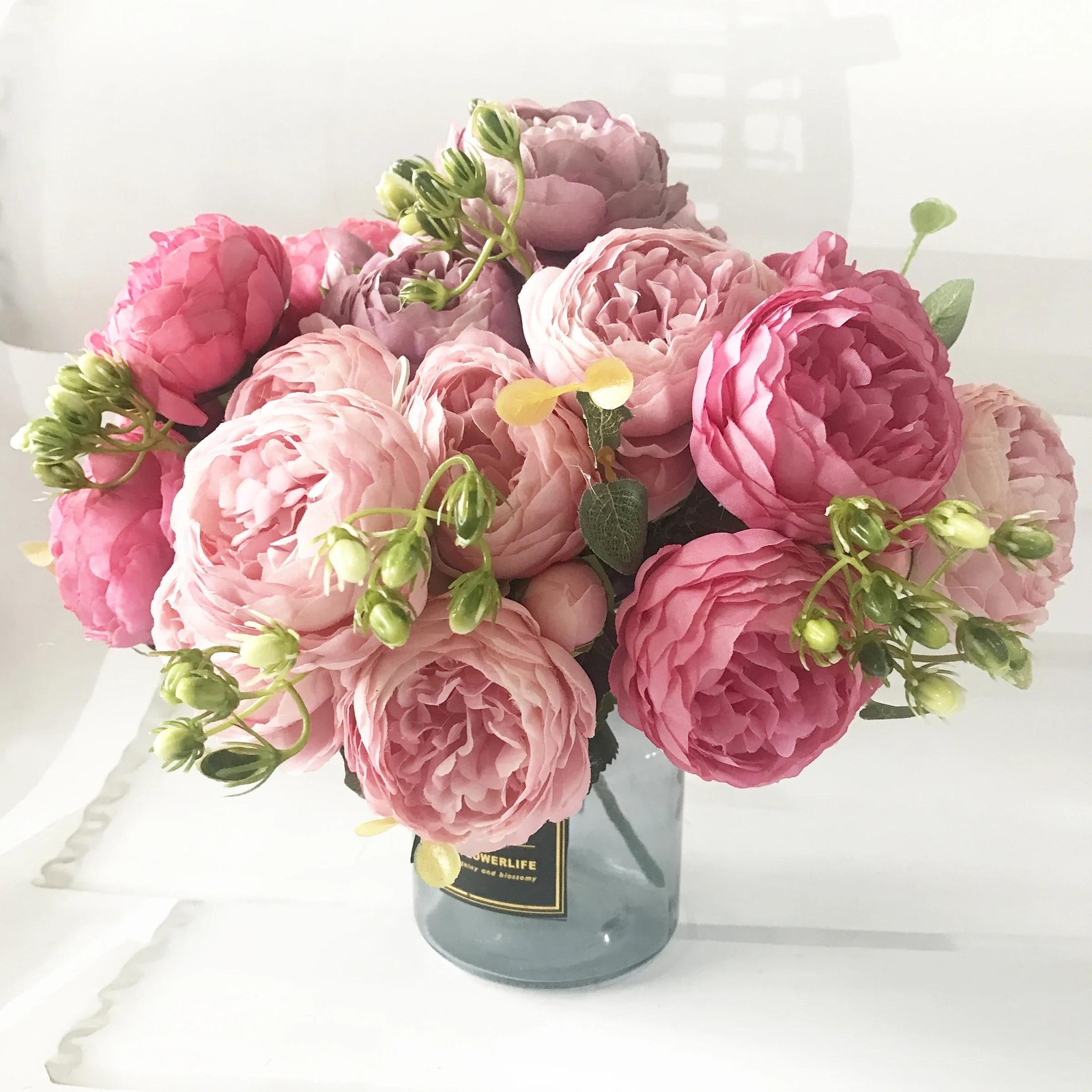 30cm Pink Silk Peony Bouquet – 5 Heads 4 Buds Artificial Flowers for Wedding