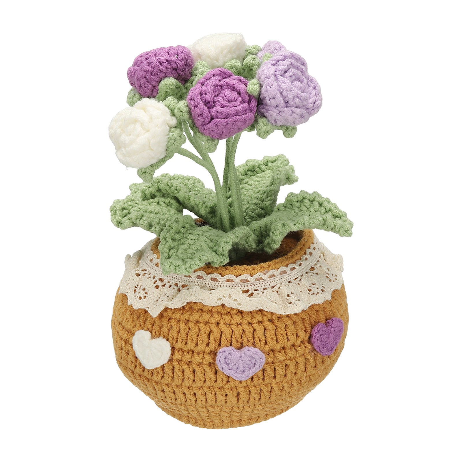 Crochet Flowers Rose Artificial Flowers Little Potted 6 Flowers Gradient Purple
