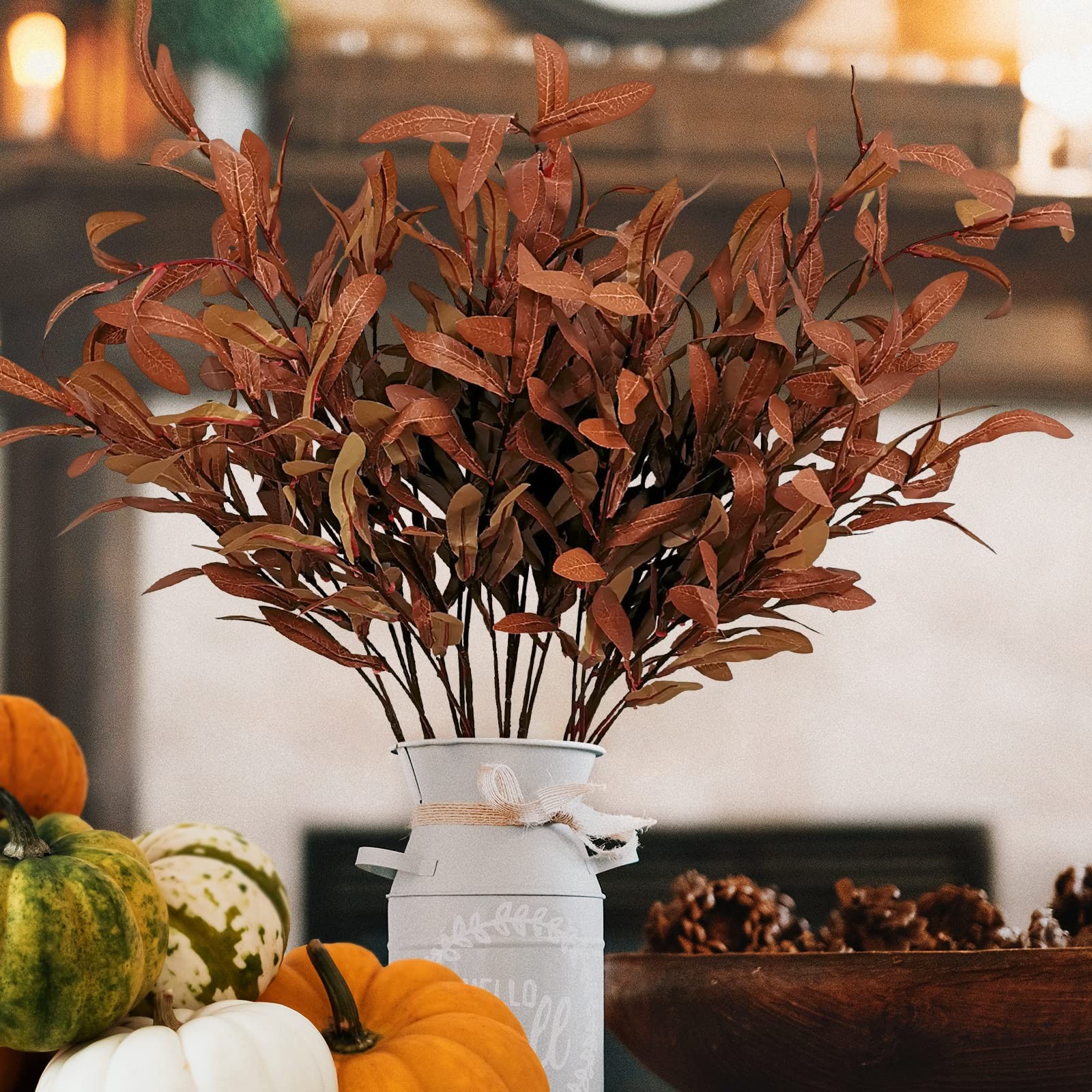 5Pcs Fall Artificial Olive Leaves, 37″ Long Stems Silk Greenery Autumn Eucaly…