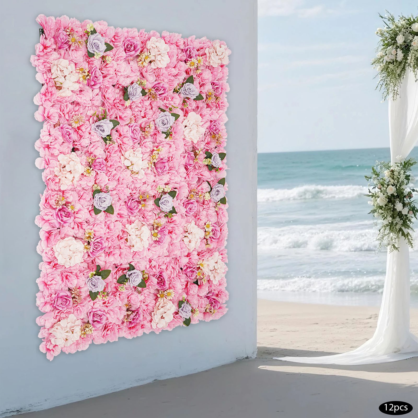 12 Pcs Artificial Flower Wall Panels, Artificial Flowers Wall Panel for Wedding