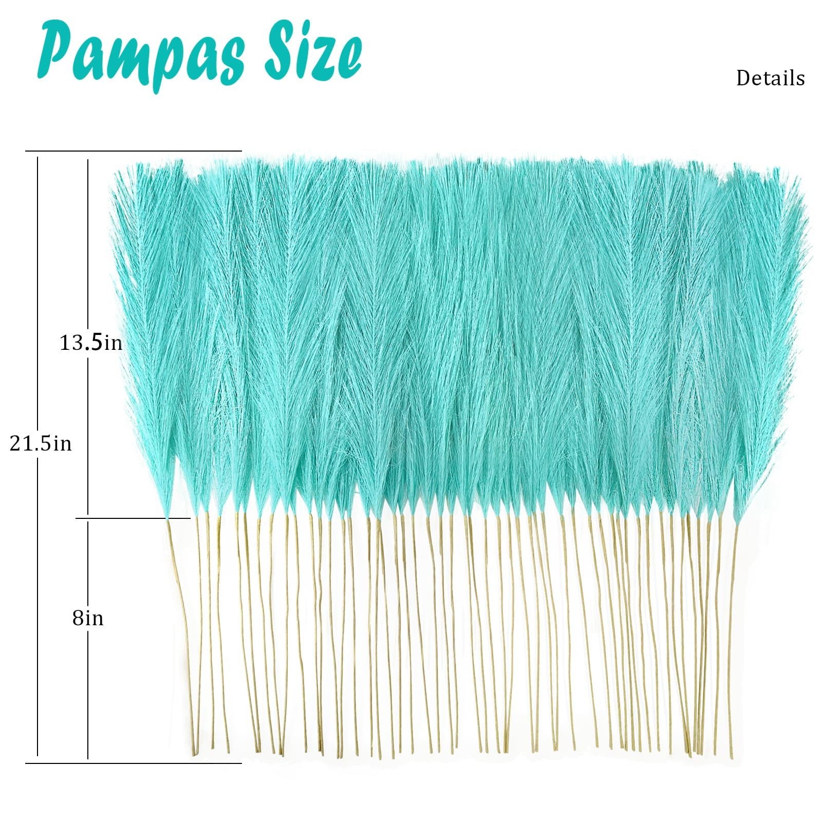 50 PCS Light Blue Faux Pampas Grass Short Artificial Branches 21.6 Inch