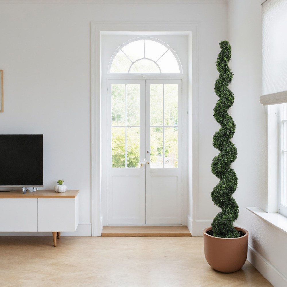 7FT Spiral Topiary Trees Artificial Outdoor Faux Plants Twisted Green Potted