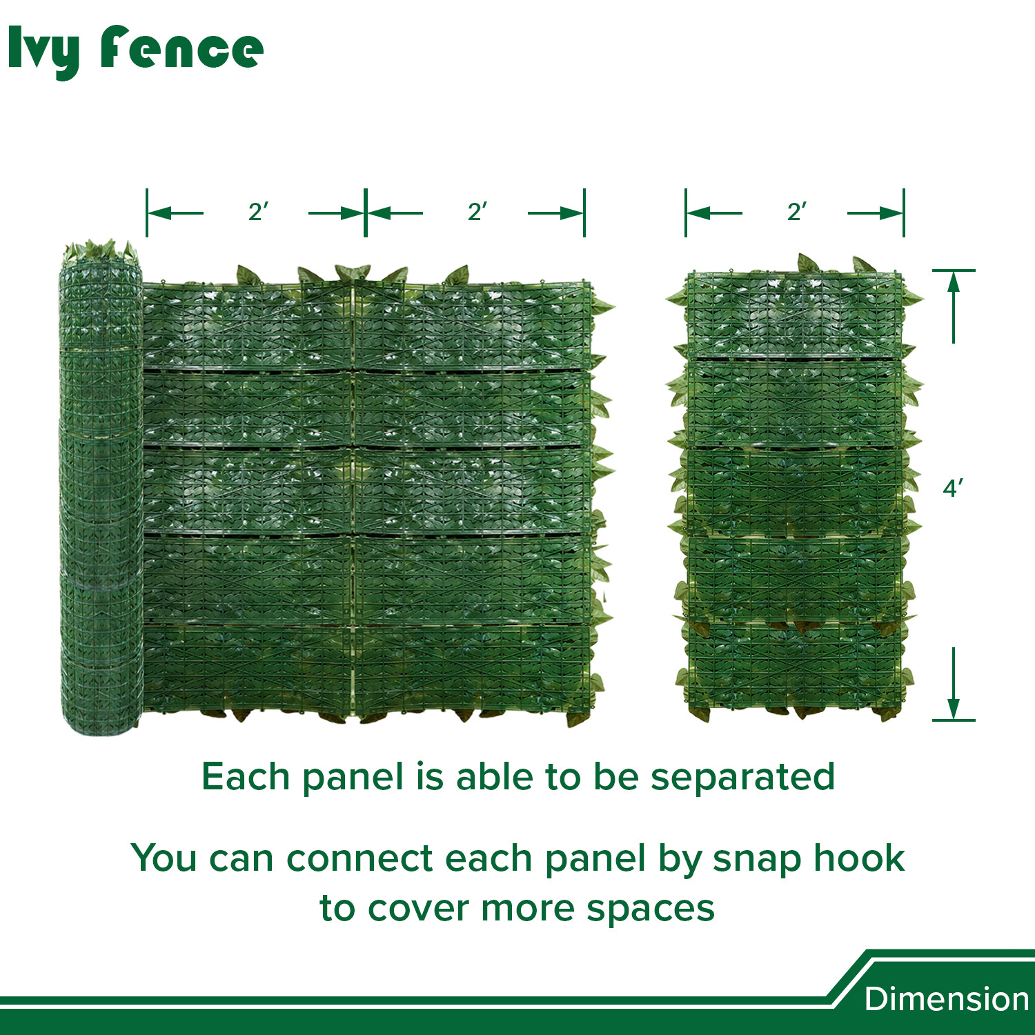 4’x8′ Artificial Faux Laurel Ivy Leaf Outdoor Privacy Hedge w/ Plastic Backing