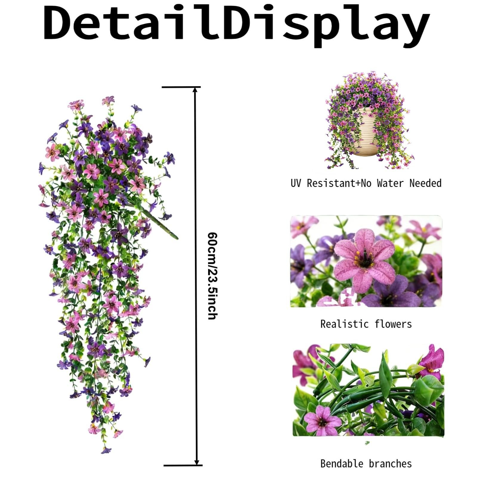 6 PCS Artificial Hanging Flowers for Outdoor Decoration, UV Resistant Realist…